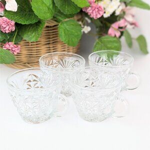 Set of 4 Anchor Hocking Arlington Diamond Fan Pattern Punch Cup Glass Teacups